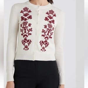 J. Crew Embroidered Cardigan with pearls